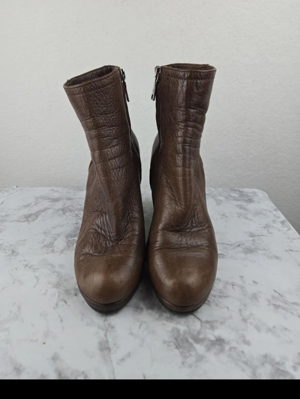 Prada Brown Leather Wedge Ankle Boots - Picture 2 of 12